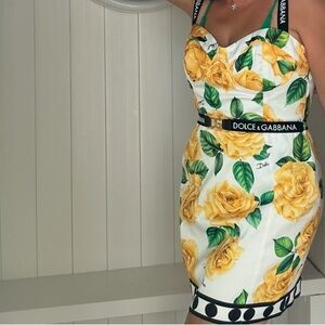 Dolce & Gabbana Strapless Dress with Yellow Floral Design
